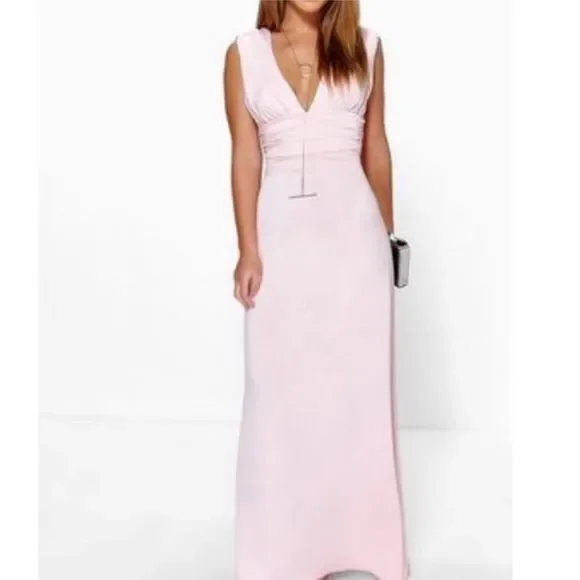Boohoo Blush Pink V-Neck Maxi Dress - Picture 1 of 8